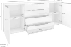 borchardt Möbel Sideboard »Tom, moderne Kommode mit dunklen Metallgriffen« 166cm, 2 Türen 4 Schubfächer, variable Einlegeböden, viel Stauraum