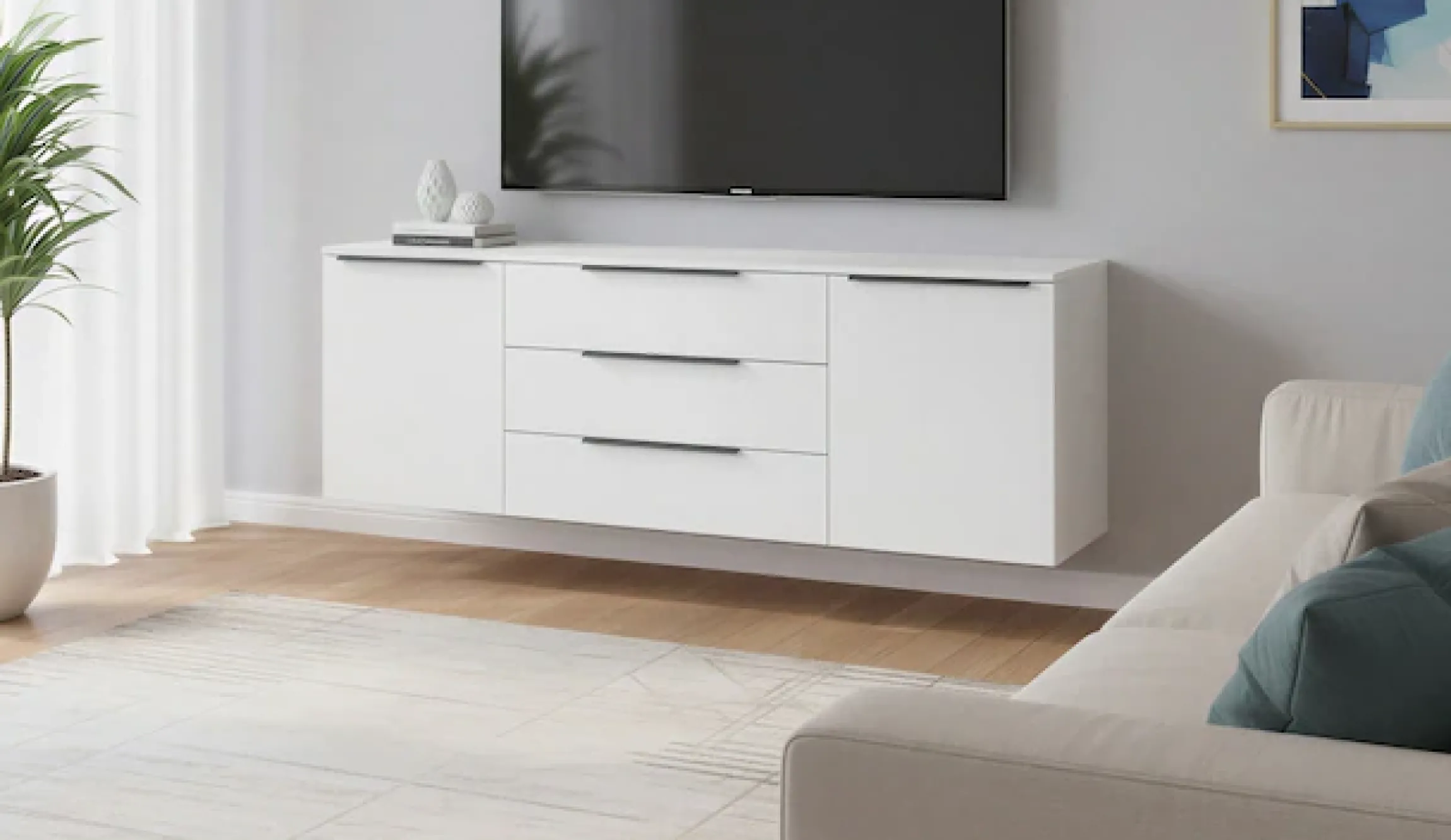 borchardt Möbel Sideboard »Tom, Kommode Breite 166cm, hängend oder stehend mit Metallgriffen« 2 Türen 3 Schubkästen, verstellbare Einlegeböden