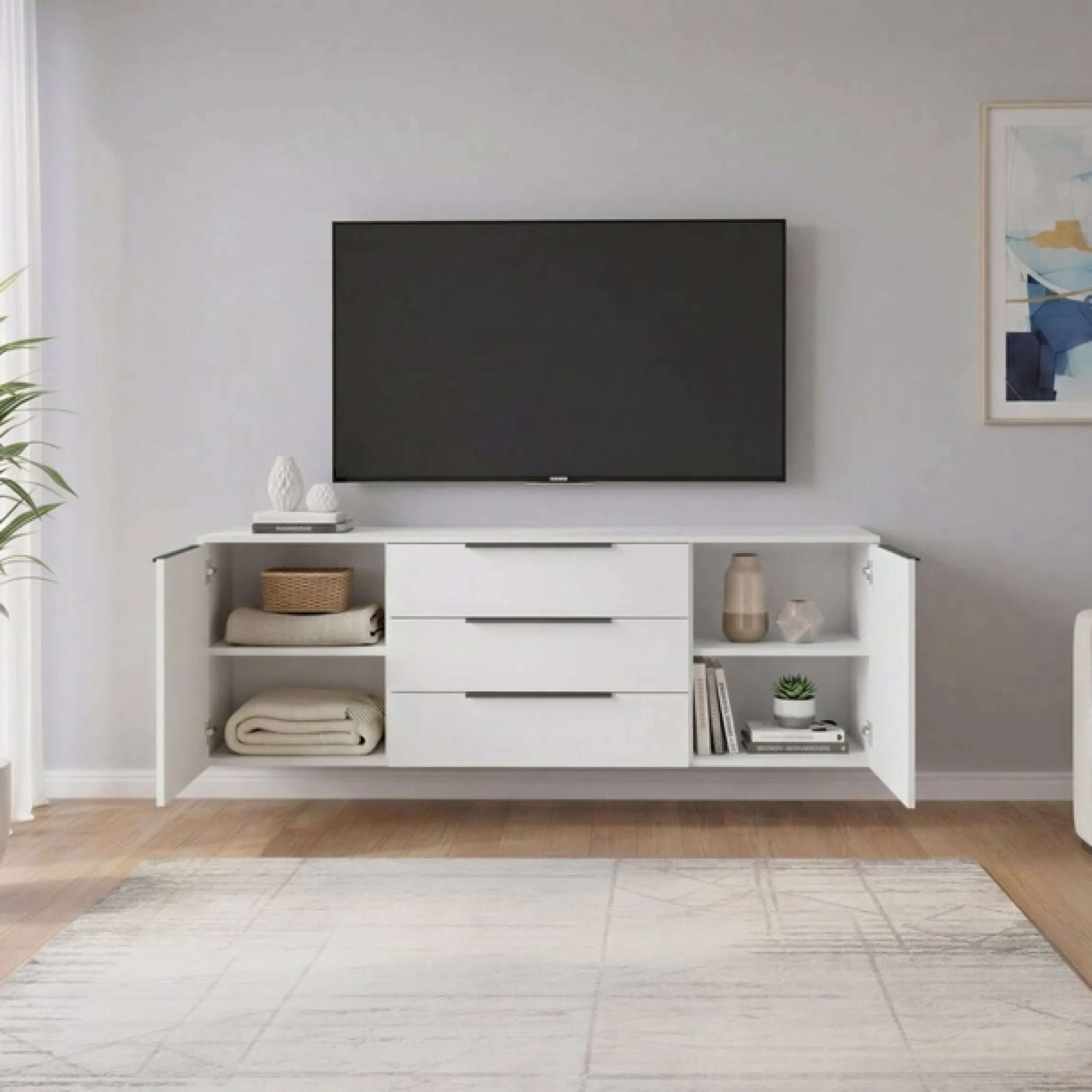 borchardt Möbel Sideboard »Tom, Kommode Breite 166cm, hängend oder stehend mit Metallgriffen« 2 Türen 3 Schubkästen, verstellbare Einlegeböden