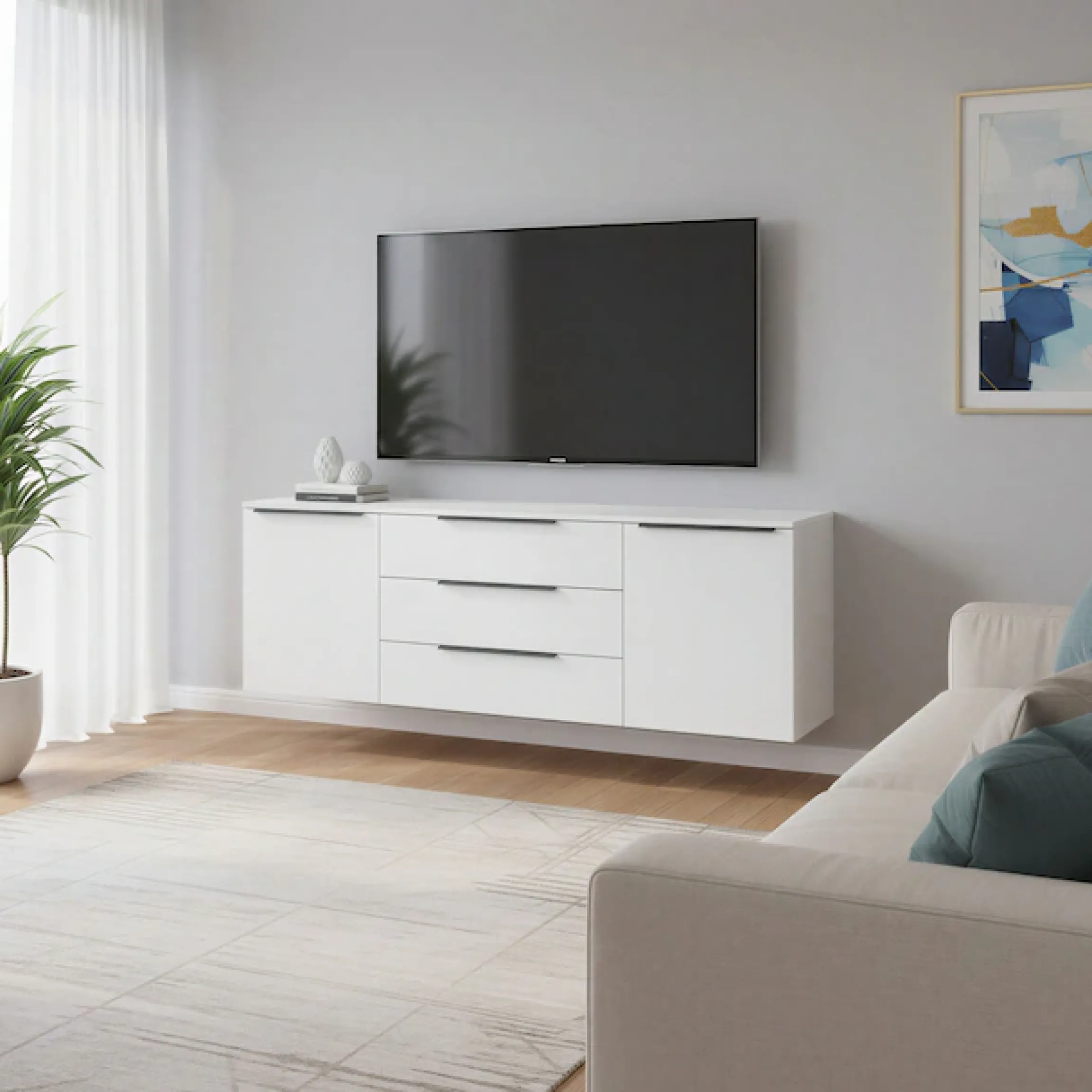 borchardt Möbel Sideboard »Tom, Kommode Breite 166cm, hängend oder stehend mit Metallgriffen« 2 Türen 3 Schubkästen, verstellbare Einlegeböden