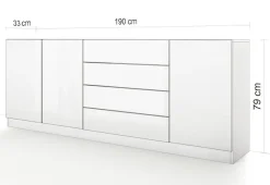 borchardt Möbel Sideboard »Vaasa, Kommode mit 3 Türen und 4 Schubkästen auf Kugelführungen« Sideboard Breite 190 cm, Höhe 79 cm, mit Push-to-open-Funktion