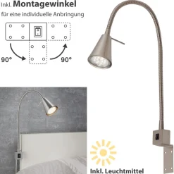 Briloner Leuchten Bettleuchte »TUSO 2er Set LED Bettleuchte Schlafzimmer Wohnzimmer« 2er Set LED Bettleuchte Schlafzimmer Wohnzimmer Matt-Nickel