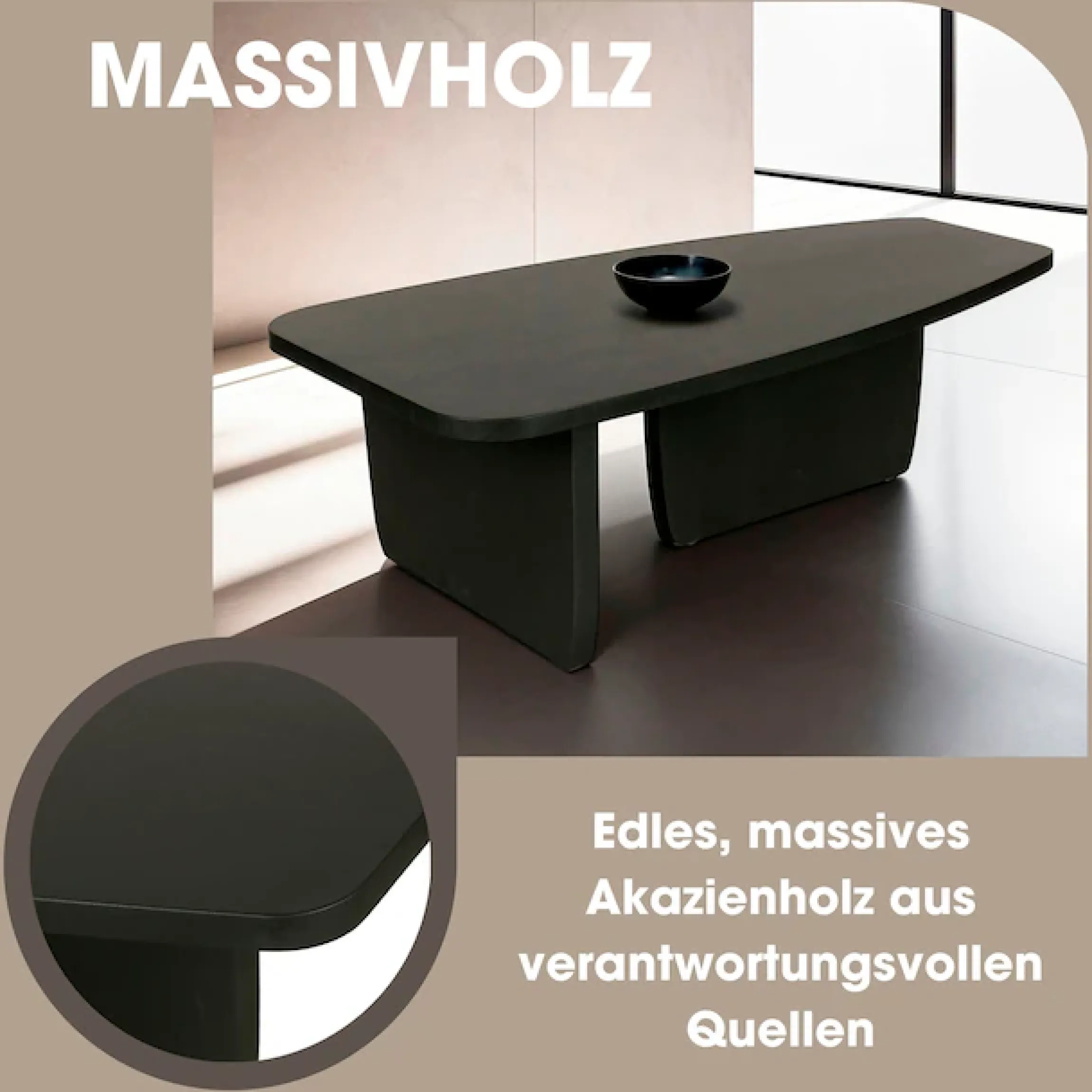 byLIVING Couchtisch »Bolt« 1 Stk. tlg. Freiform Tisch in Akazie Massivholz schwarz lackiert, 25mm Tischplatte
