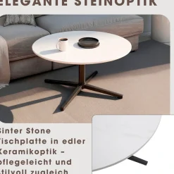 byLIVING Couchtisch »Cup« 1 Stk. tlg. modernes, rundes Design in Keramikoptik mit Kreuzgestell, 70cm