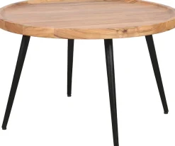 byLIVING Couchtisch »Romy« mit massiver Akazien - Platte und schwarzem Metallgestell, rund 75cm