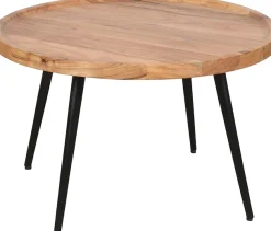 byLIVING Couchtisch »Romy« mit massiver Akazien - Platte und schwarzem Metallgestell, rund 75cm
