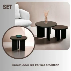 byLIVING Couchtisch »Round« Set,aus 2,5cm starkem Massivholz schwarz, einzeln oder im Set stellbar