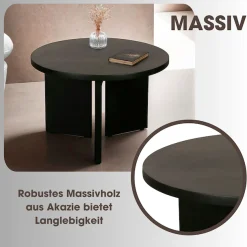 byLIVING Couchtisch »Round« 1 Stk. tlg. aus 2,5cm starkem Massivholz schwarz, einzeln oder im Set stellbar