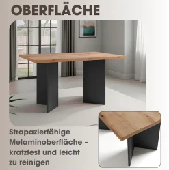 byLIVING Esstisch »Marten« 1 Stk. tlg. moderner Wangentisch in Eiche Nachbildung, 140 und 160 cm