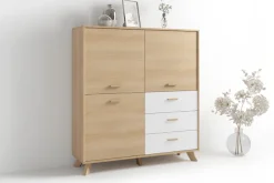 byLIVING Highboard »Bastian« 1 Stk. tlg. mit massiven Holzfüßen und Griffen, natürlicher Eichenlook, 120cm
