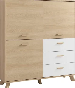 byLIVING Highboard »Bastian« 1 Stk. tlg. mit massiven Holzfüßen und Griffen, natürlicher Eichenlook, 120cm