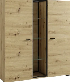 byLIVING Highboard »FRAME« Artisan Eiche, 9 Fächer, offene Fächer mit Glasböden im Metallrahmen