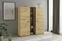 byLIVING Highboard »FRAME« Artisan Eiche, 9 Fächer, offene Fächer mit Glasböden im Metallrahmen