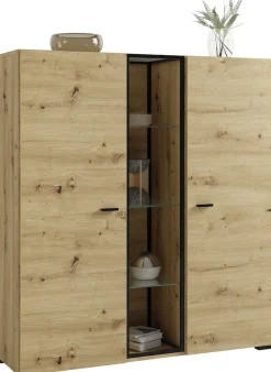 byLIVING Highboard »FRAME« Artisan Eiche, 9 Fächer, offene Fächer mit Glasböden im Metallrahmen
