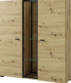 byLIVING Highboard »FRAME« Artisan Eiche, 9 Fächer, offene Fächer mit Glasböden im Metallrahmen