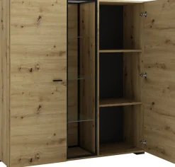 byLIVING Highboard »FRAME« Artisan Eiche, 9 Fächer, offene Fächer mit Glasböden im Metallrahmen