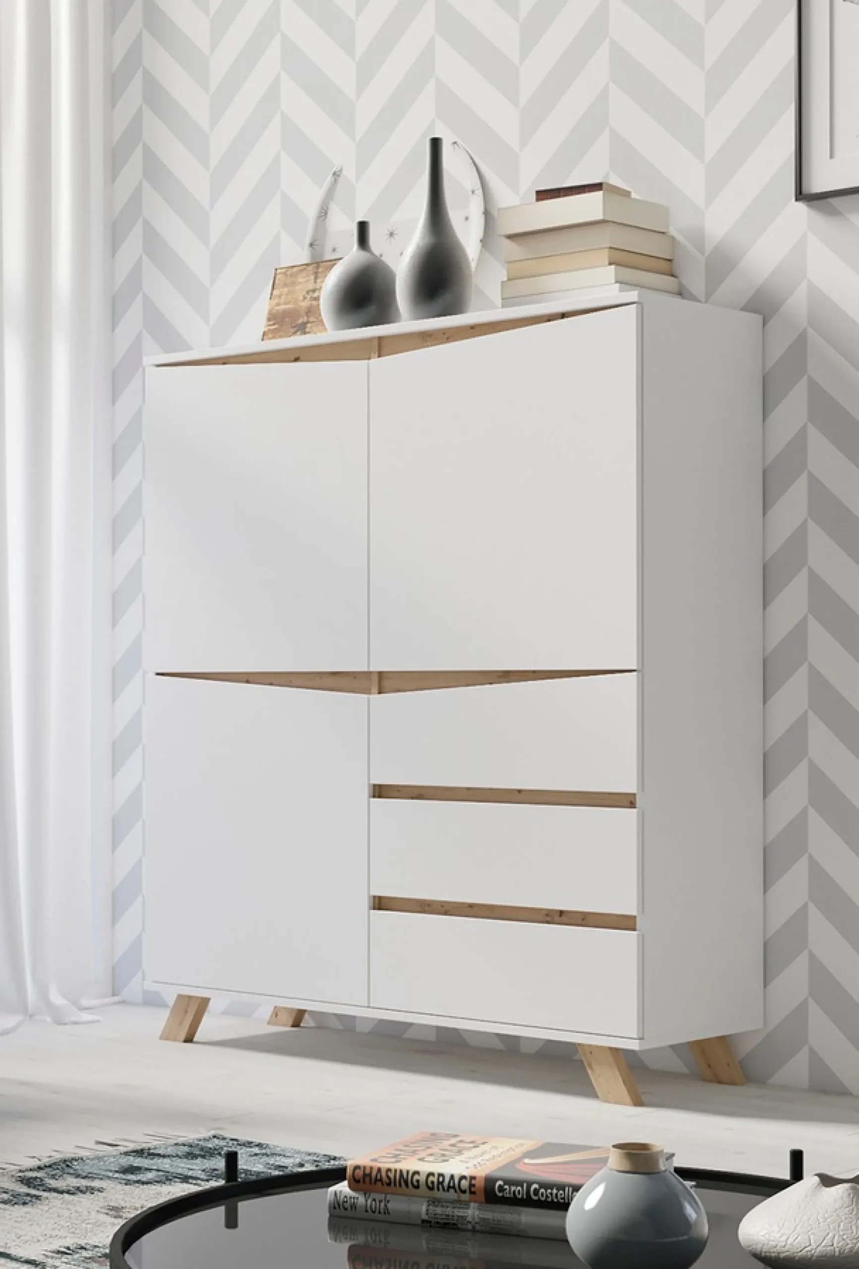 byLIVING Highboard »Valentin« 3 Schubkästen und 3 Türen, Breite 120cm in modernem Scandi - Design