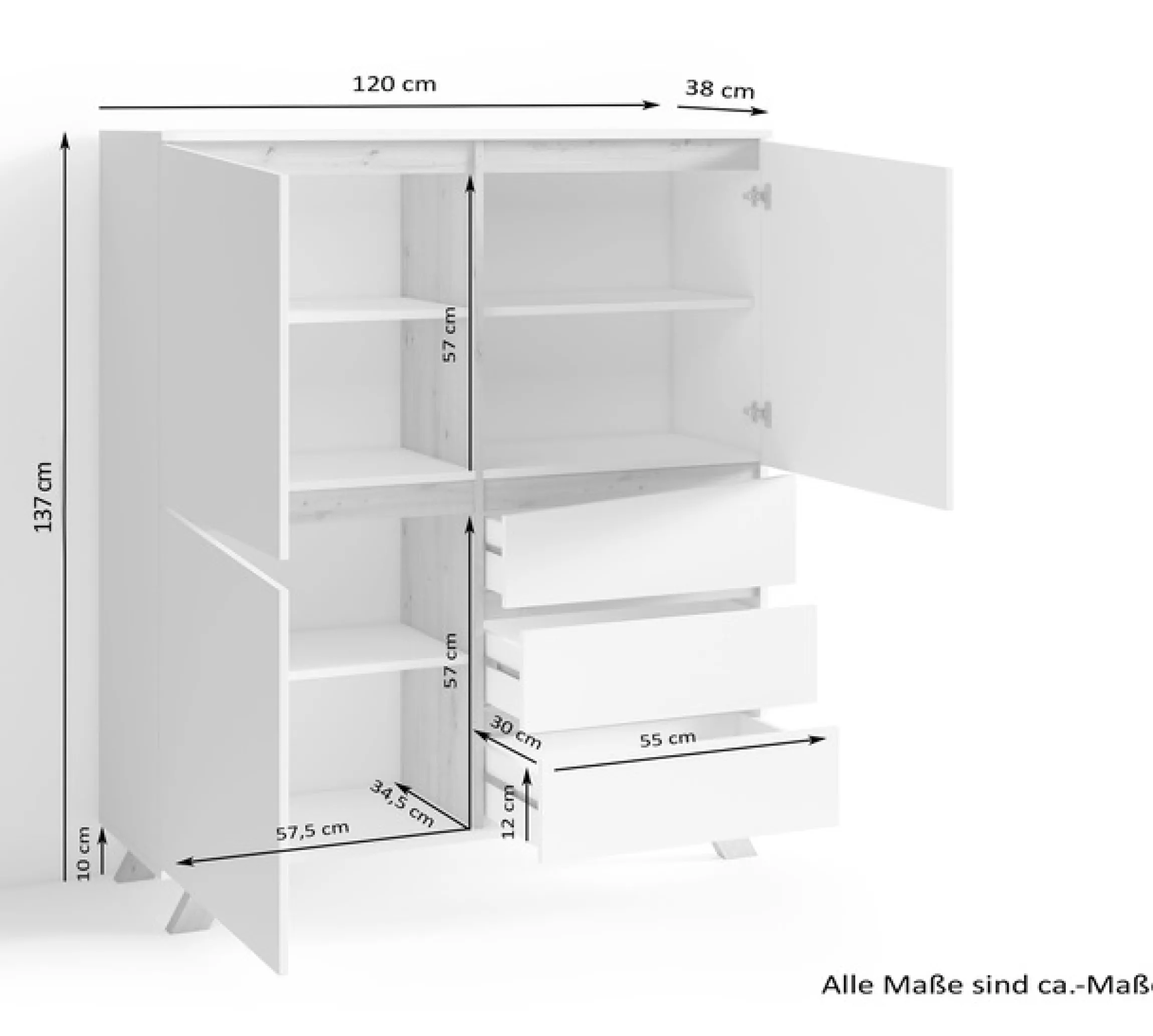 byLIVING Highboard »Valentin« 3 Schubkästen und 3 Türen, Breite 120cm in modernem Scandi - Design