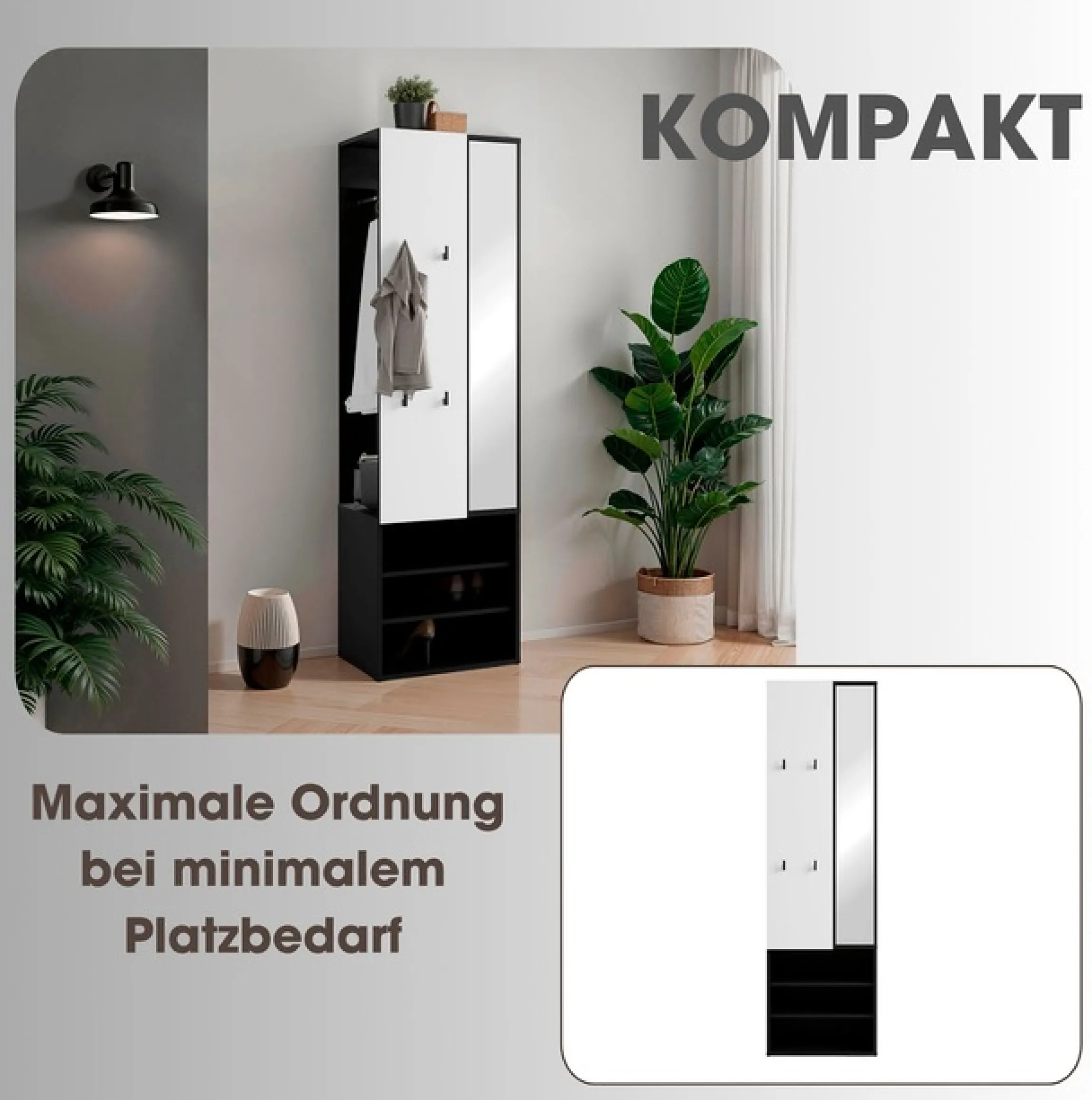 byLIVING Kompaktgarderobe »Dielen - Set Andorra« 1 Stk. tlg. maximale Ordnung auf wenig Fläche mit Spiegel, Kleiderstange und Haken