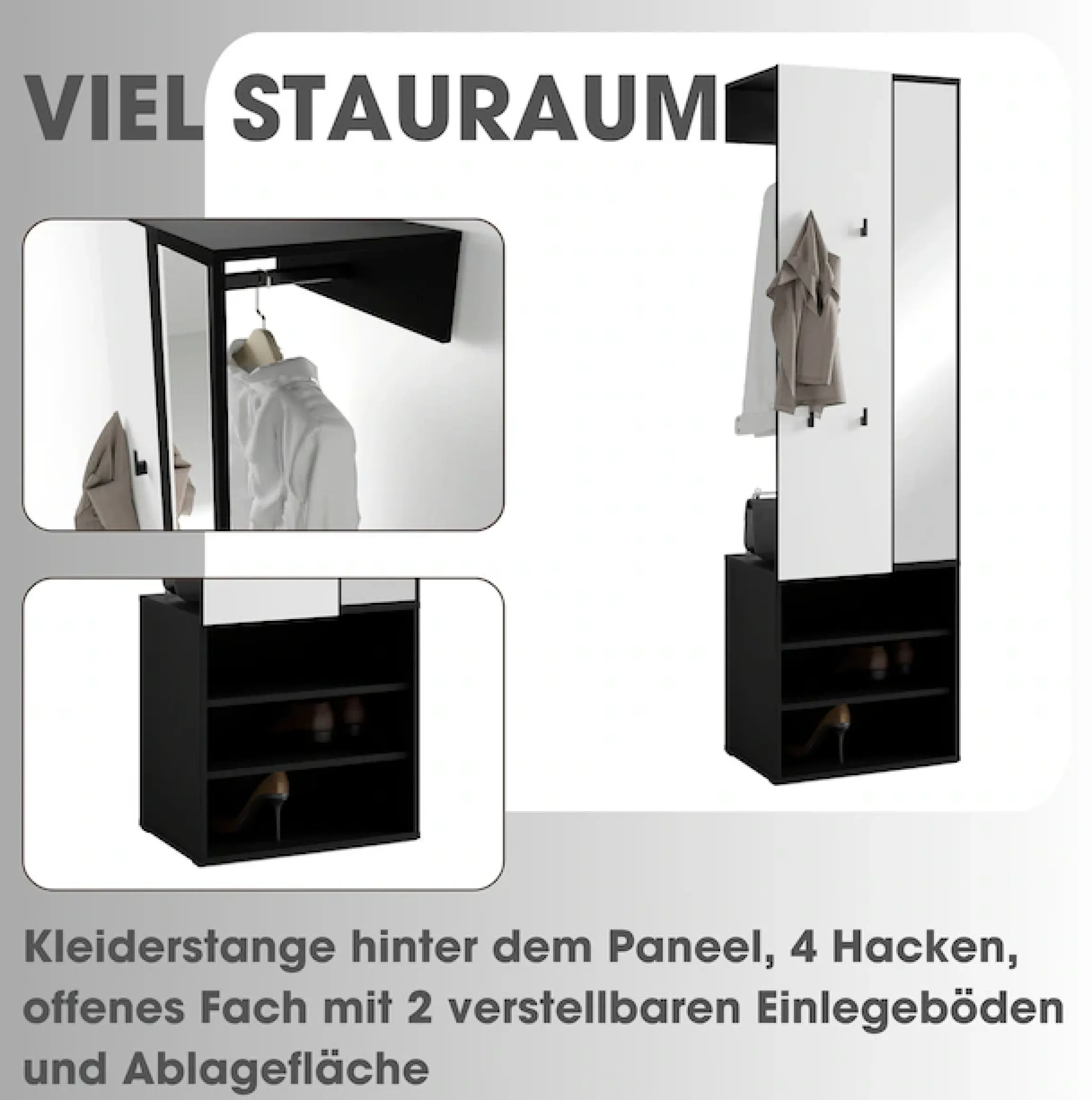 byLIVING Kompaktgarderobe »Dielen - Set Andorra« 1 Stk. tlg. maximale Ordnung auf wenig Fläche mit Spiegel, Kleiderstange und Haken