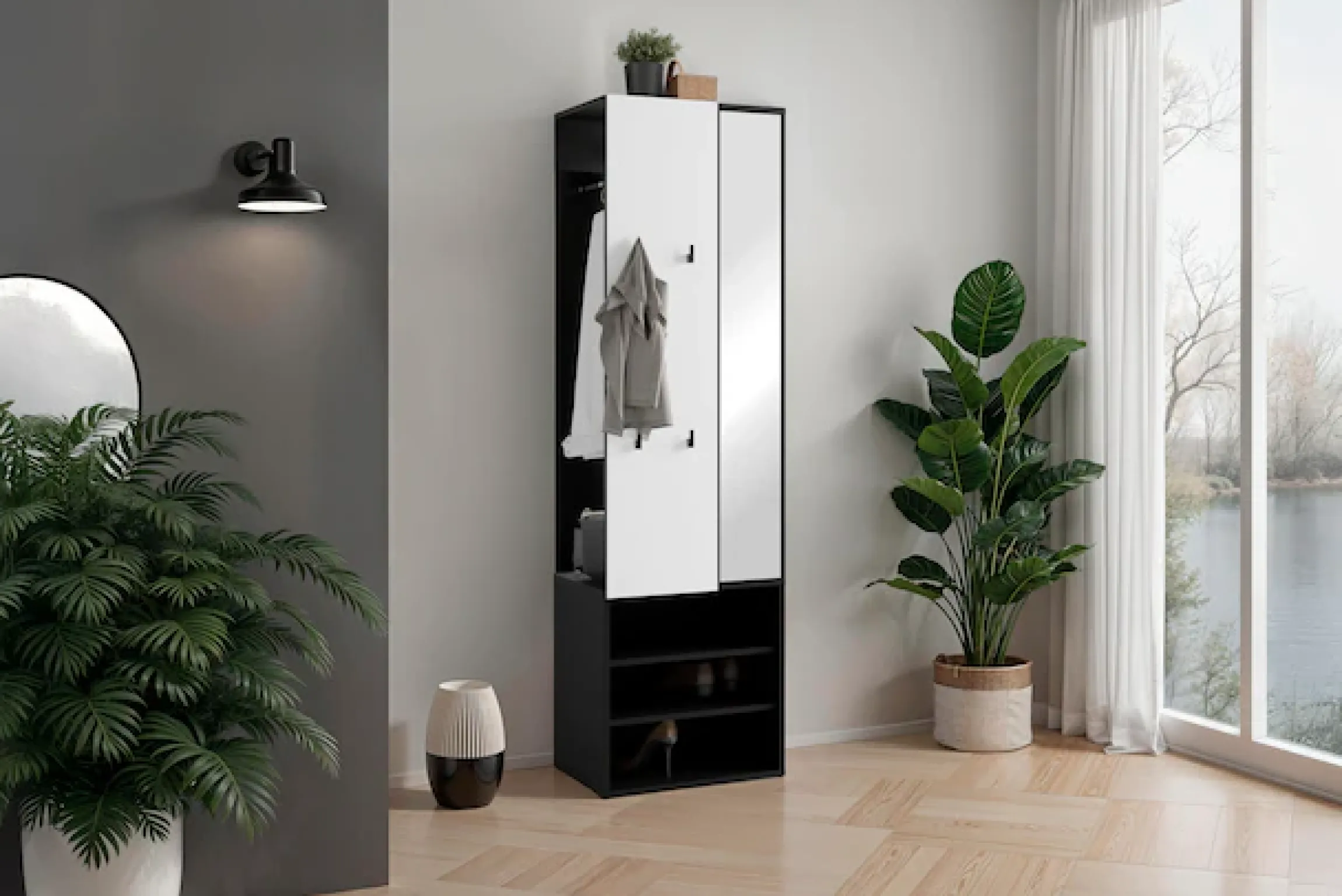 byLIVING Kompaktgarderobe »Dielen - Set Andorra« 1 Stk. tlg. maximale Ordnung auf wenig Fläche mit Spiegel, Kleiderstange und Haken