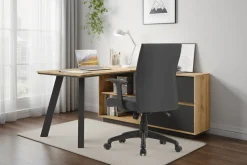 byLIVING Schreibtisch »TALOS« Tischplatte Evoke Eiche, aufgedoppelt, zweifarbige Kante, Schubkästen