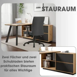 byLIVING Schreibtisch »TALOS« Tischplatte Evoke Eiche, aufgedoppelt, zweifarbige Kante, Schubkästen