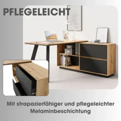 byLIVING Schreibtisch »TALOS« Tischplatte Evoke Eiche, aufgedoppelt, zweifarbige Kante, Schubkästen