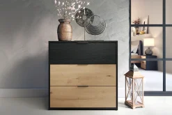 byLIVING Schubkastenkommode »Rimini« Melamin Eiche schwarz und Artisan Eiche, 3 Schubkästen, Breite 80 cm