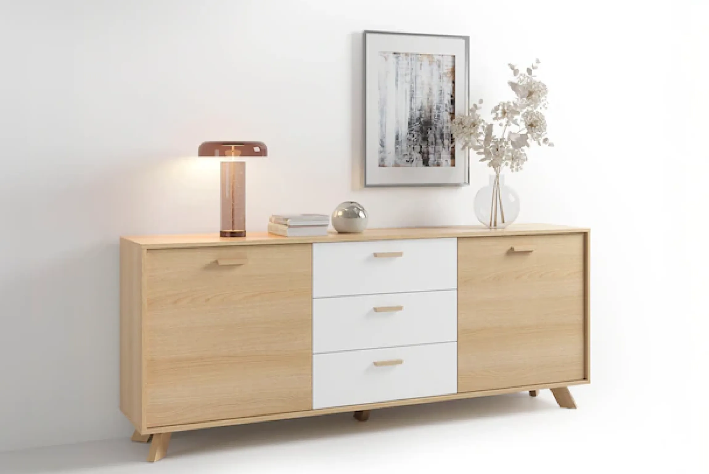 byLIVING Sideboard »Bastian« 1 Stk. tlg. mit massiven Holzfüßen und Griffen, natürlicher Eichenlook, 180cm