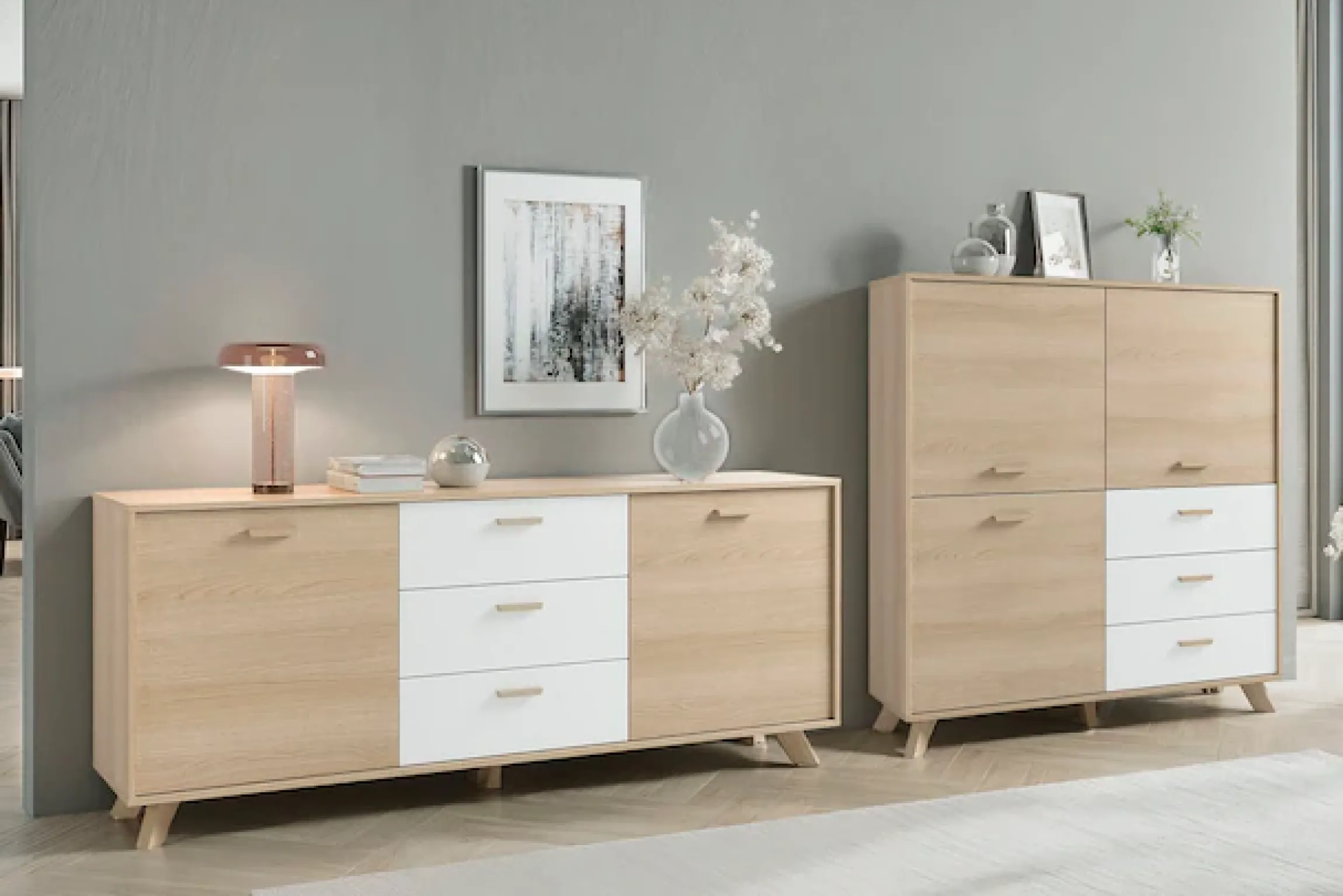 byLIVING Sideboard »Bastian« 1 Stk. tlg. mit massiven Holzfüßen und Griffen, natürlicher Eichenlook, 180cm
