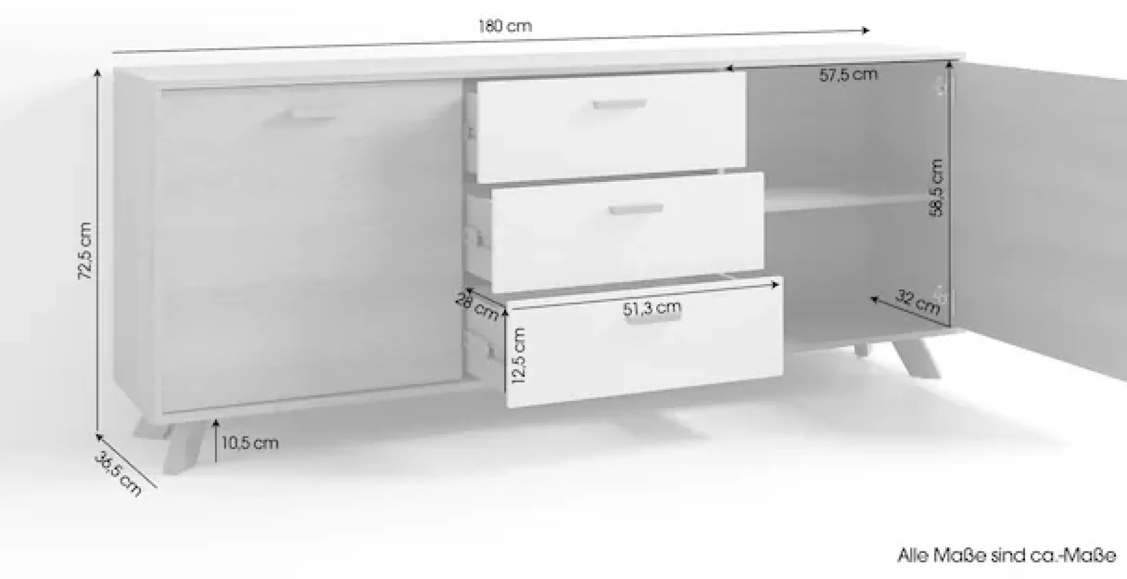 byLIVING Sideboard »Bastian« 1 Stk. tlg. mit massiven Holzfüßen und Griffen, natürlicher Eichenlook, 180cm