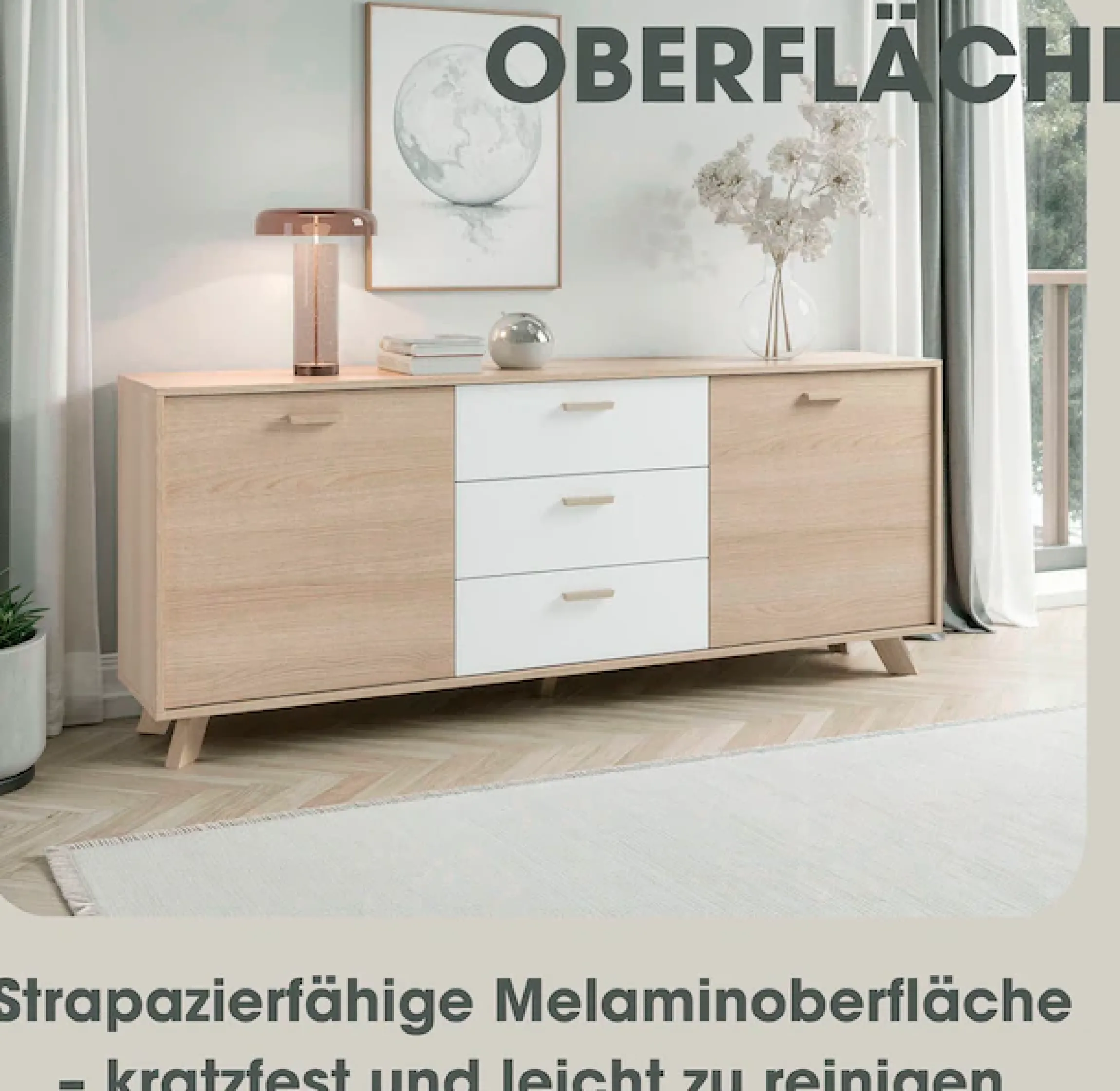 byLIVING Sideboard »Bastian« 1 Stk. tlg. mit massiven Holzfüßen und Griffen, natürlicher Eichenlook, 180cm