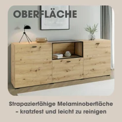 byLIVING Sideboard »Frame« 1 Stk. tlg. moderne Kommode mit Metalleinsatz und Glasplatte, 200cm breit.