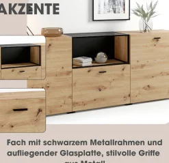 byLIVING Sideboard »Frame« 1 Stk. tlg. moderne Kommode mit Metalleinsatz und Glasplatte, 200cm breit.