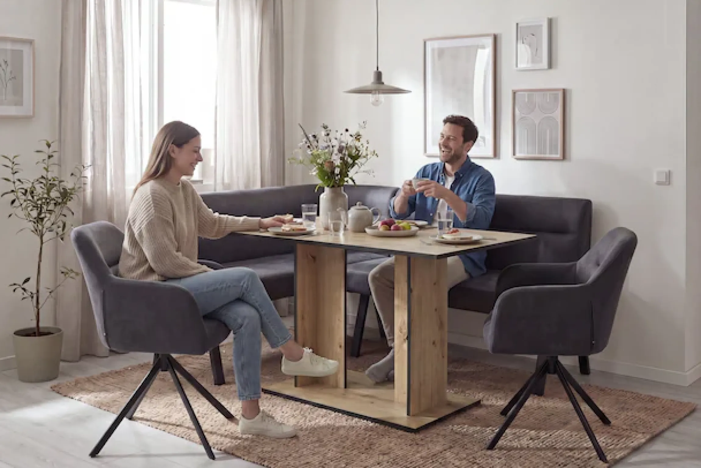 byLIVING Säulen-Esstisch »TOM« Artisan Eiche (Eiche-Optik), 100 kg, 4 Sitzplätze, Säule: 25 x 56,6 cm