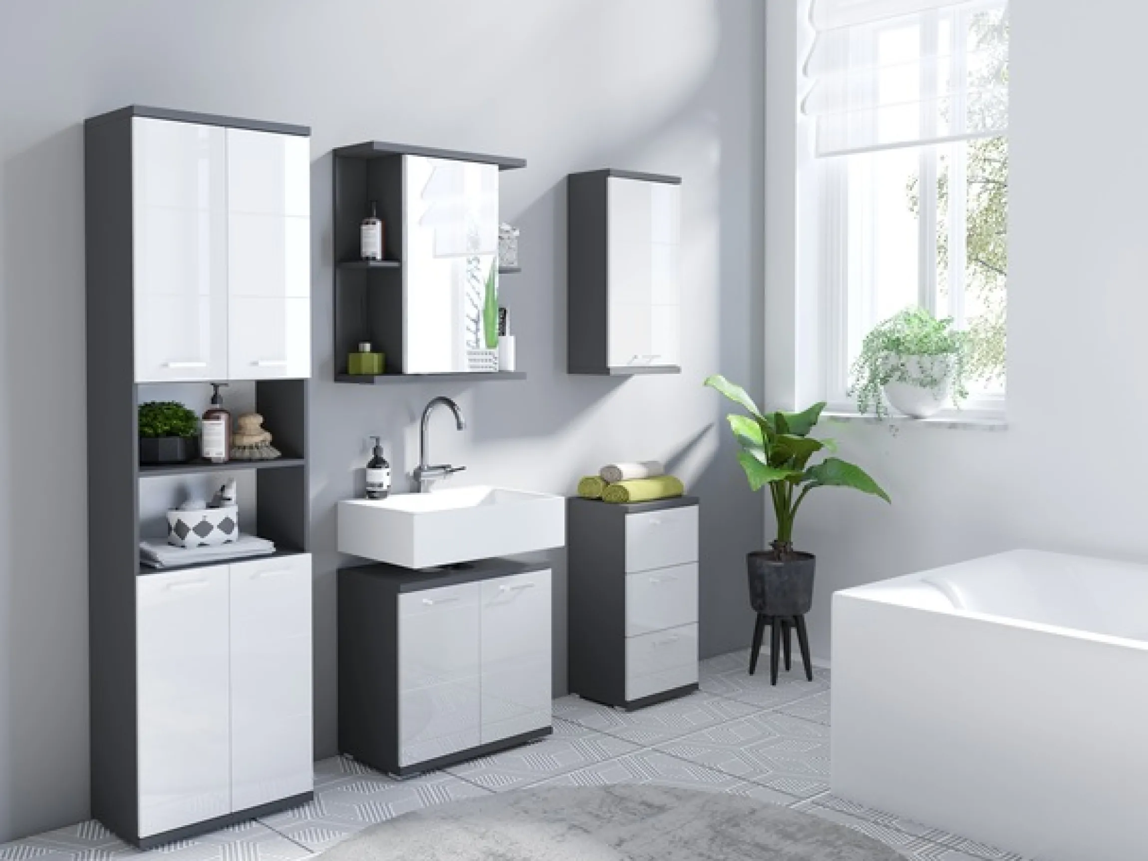 byLIVING Waschbeckenunterschrank »Nebraska« Breite 80 cm, Badezimmerschrank, MDF-Fronten in Hochglanz-Optik