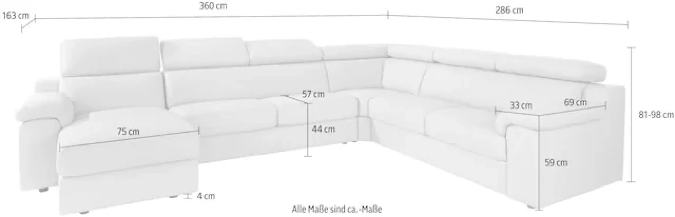 CALIA ITALIA Wohnlandschaft »CS_Mambo, U-Form, Familiensofa, bequem und zeitlos« in Leder, inklusive Kopfteilverstellung