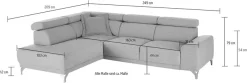 3C Candy Ecksofa »Greve Sofa immer mit manuelle Kopfteilverstellungen, modern, elegant« wahlweise motorischer Sitzvorzug, bequem und zeitlos, L-Form