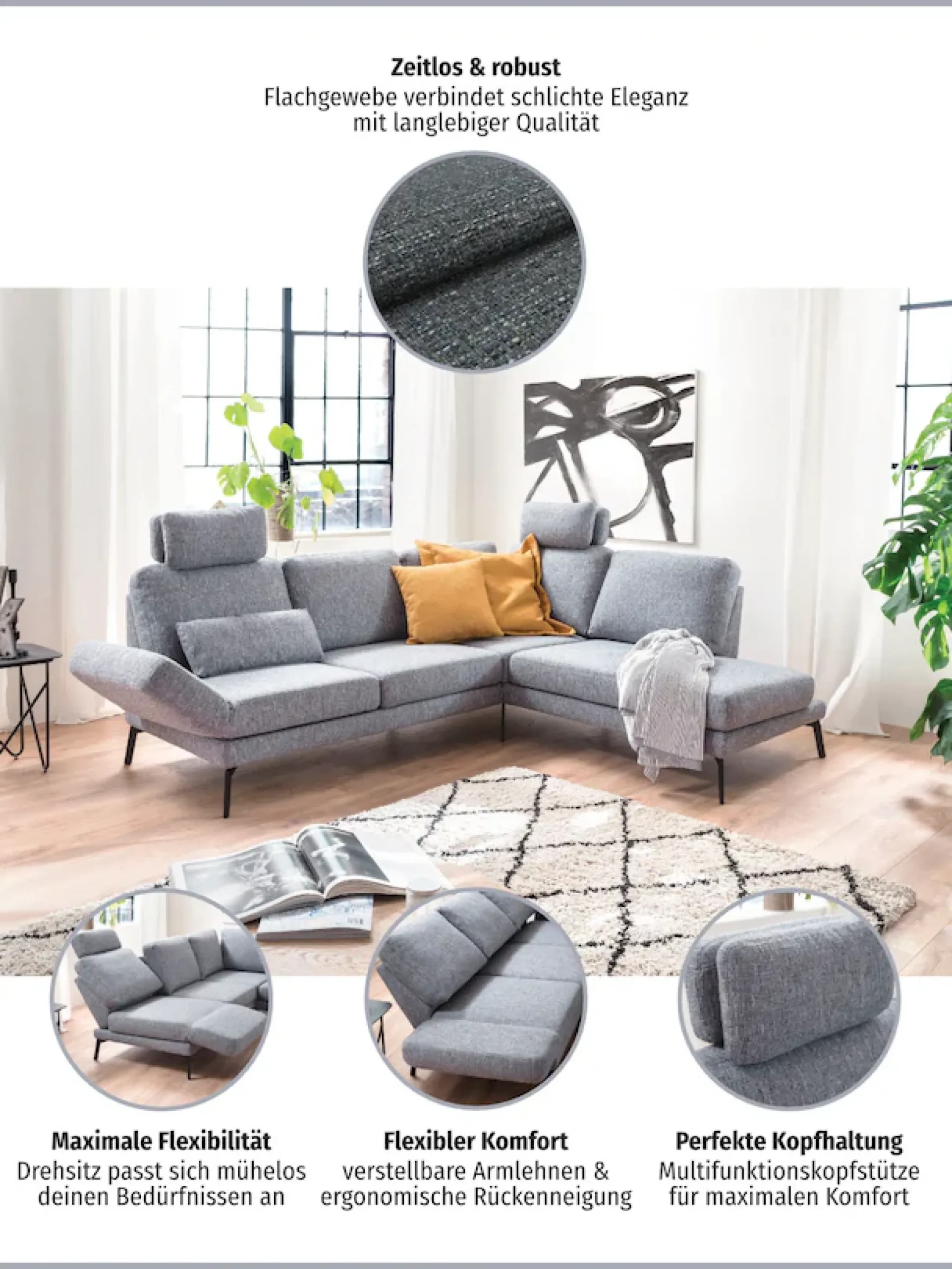 3C Candy Ecksofa »Kairo Multifunktion-Sofa, bequem und viele Komfortfunktionen, L-Form« inklusive Drehsitz-, Armlehnen- und Rückenverstellung