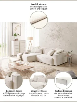 3C Candy Ecksofa »Matteo in elegant, kubischer Formensprache, bequem, L-Form« mit auffälliger Kedernaht, Feincord-Bezug, Lounge-Charakter