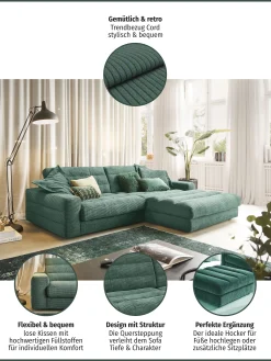 3C Candy Ecksofa »Stripes Mega-Sofa, bequem und komfortabel, L-Form« Lose Rückenkissen, mit feiner Quersteppung, Cord-Bezug