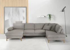 3C Candy Wohnlandschaft »Lecce, wahlweise PUR-Schaumstoff oder Tonnentaschenfederkern U-Form« Bettkasten in Umbauecke und Longchair, sowie Querschläfer im 2-Sitzer