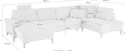 3C Candy Wohnlandschaft »Lecce, wahlweise PUR-Schaumstoff oder Tonnentaschenfederkern U-Form« Bettkasten in Umbauecke und Longchair, sowie Querschläfer im 2-Sitzer