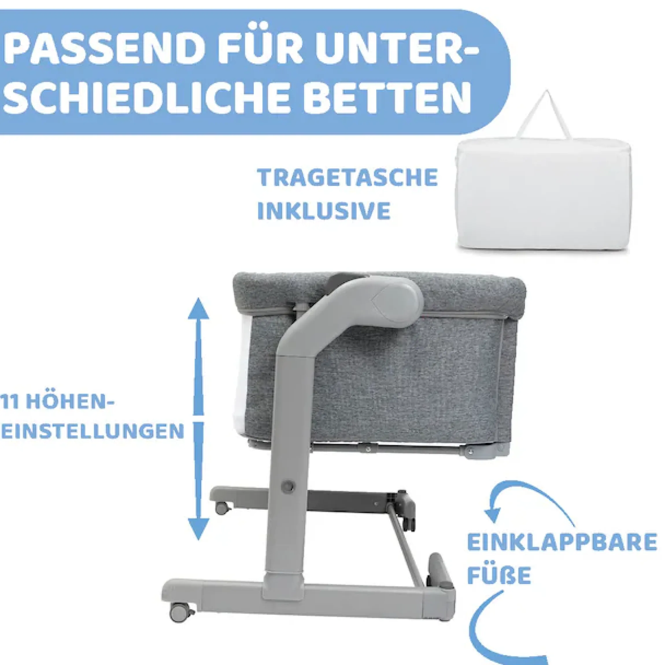 Chicco Beistellbett »Next2Me Magic Evo Dark Grey« mit Schaukelmodus; inklusive Transporttasche