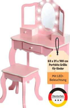 CHIC2000 Schminktisch »pastellrosa« mit großen LED-Lichter rund um den Spiegel und Hocker
