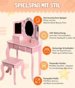 CHIC2000 Schminktisch »pastellrosa« mit großen LED-Lichter rund um den Spiegel und Hocker