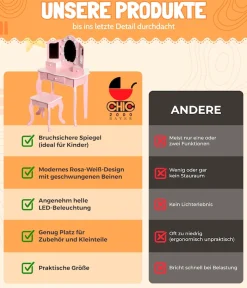 CHIC2000 Schminktisch »pastellrosa« mit großen LED-Lichter rund um den Spiegel und Hocker