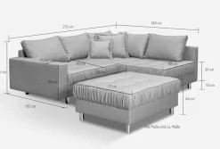 COLLECTION AB Ecksofa »Cannes L-Form, B: 215 cm« Set: Sofa & Hocker, 2 Zierkissen, Federkern
