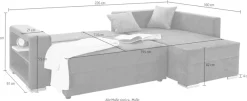 COLLECTION AB Ecksofa »John L-Form, B: 226 cm« Schlaffunktion, Bettkasten, Regalelement & 2 Zierkissen, Federkern